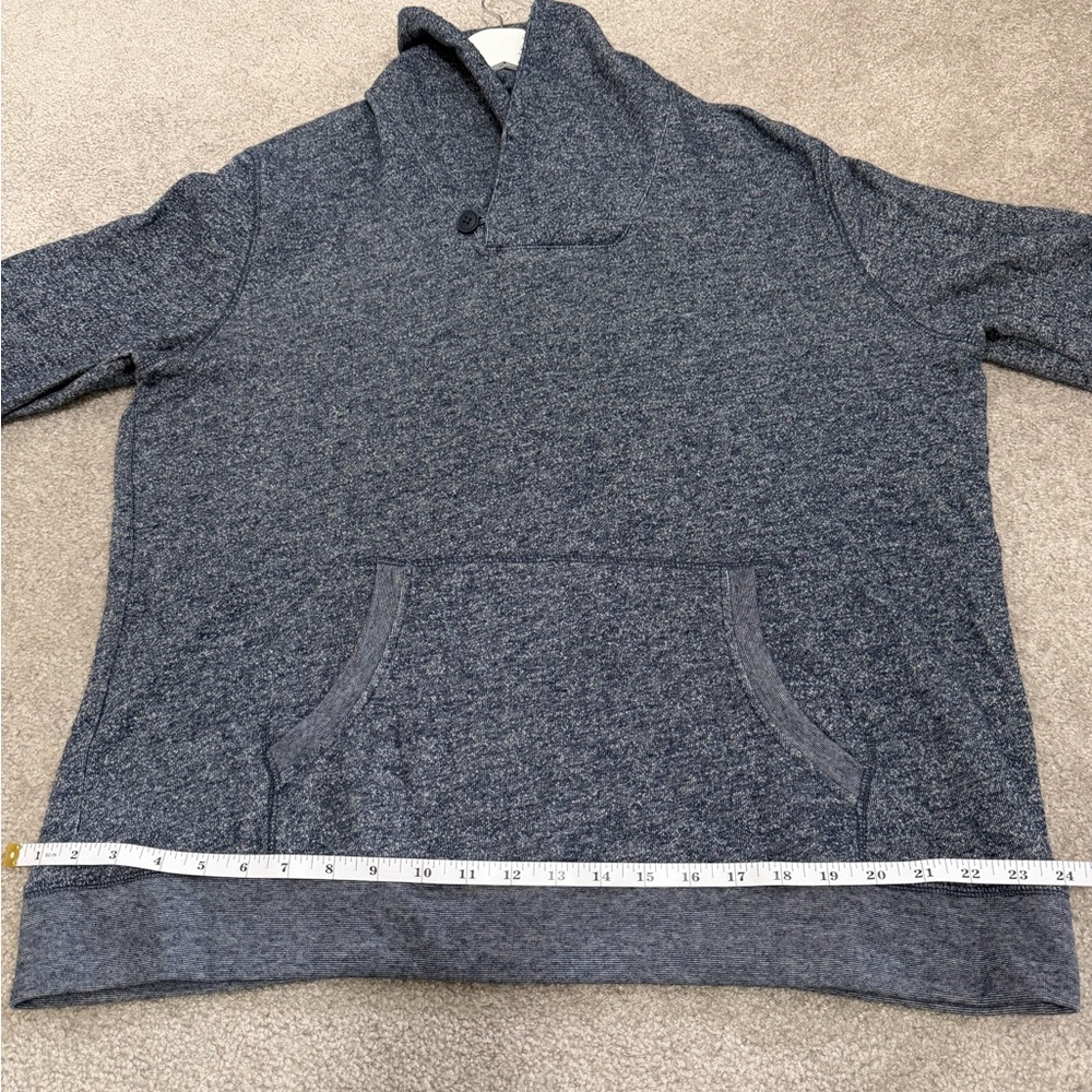 Express Shawl Collar Pullover Sweater | Blue Heather Cotton Blend - Picture 4 of 5